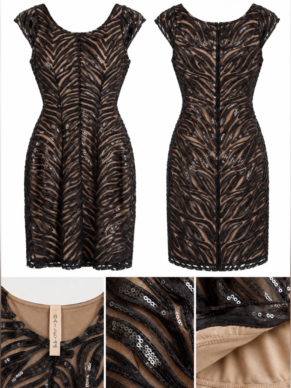 Bailey 44 Black & Nude Sequin Embroidered Cocktail Dress – Size XS – NWT